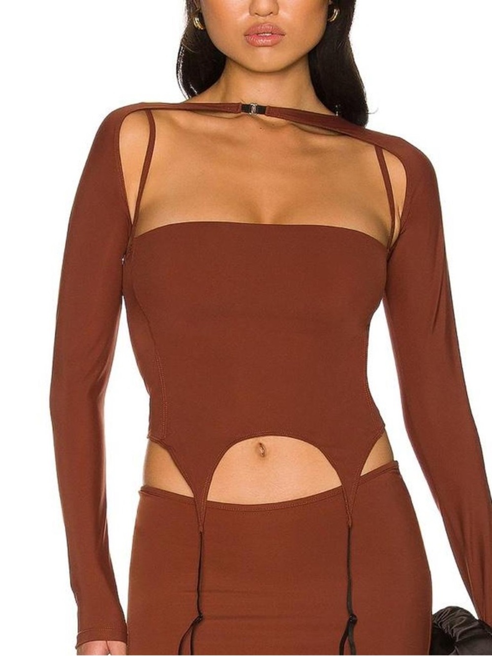 Miaou Phoenix Rust / Brown Cutout Long-Bustier Tank Top and Sleeve